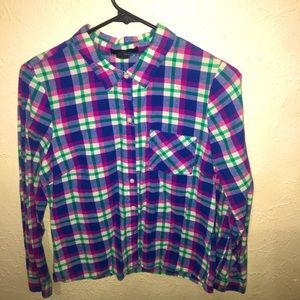 Plaid Button Down Long Sleeve Top💗💙